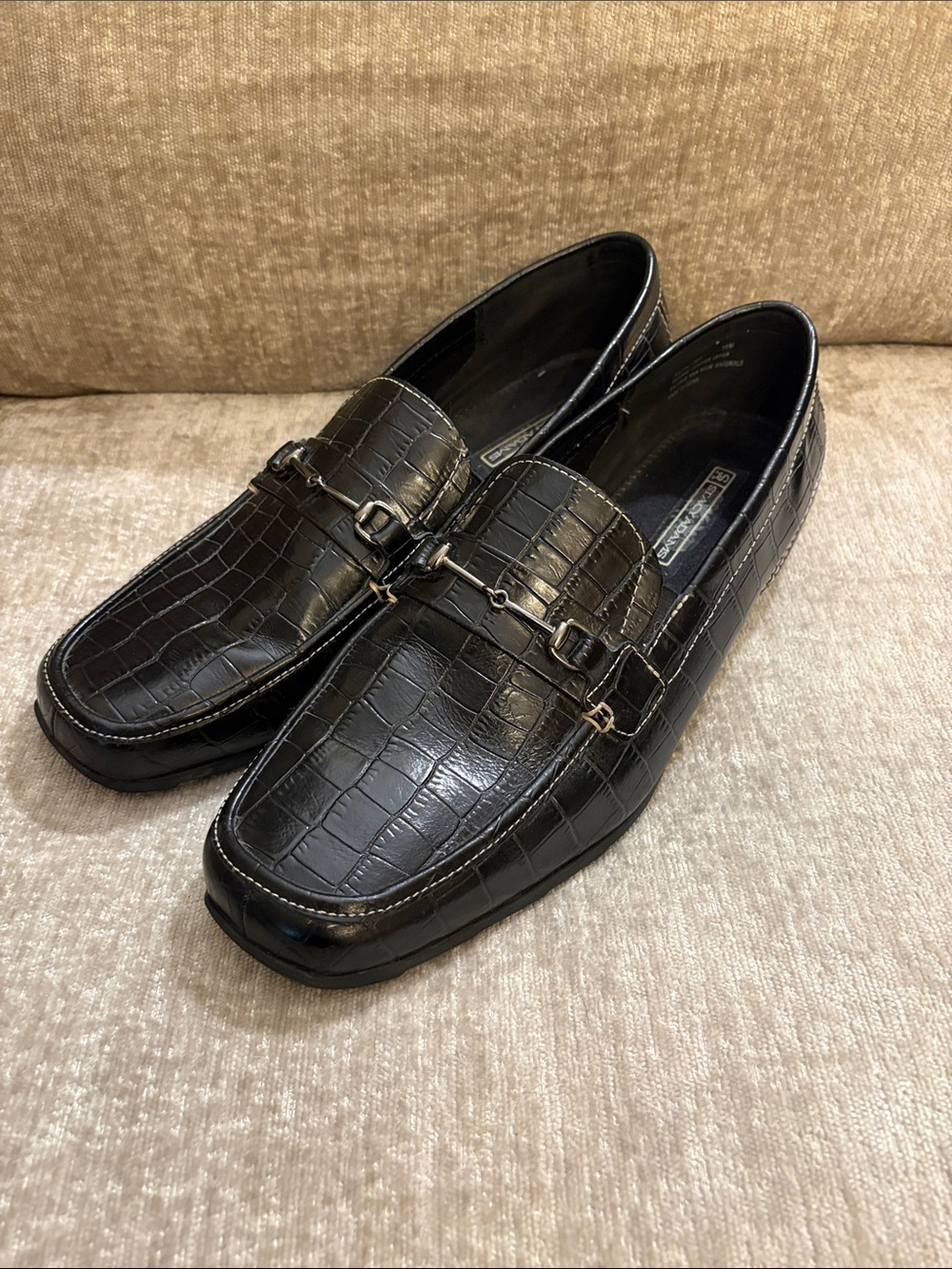 Stacy Adams Black Croc-Embossed Leather Bit Loafers
0602